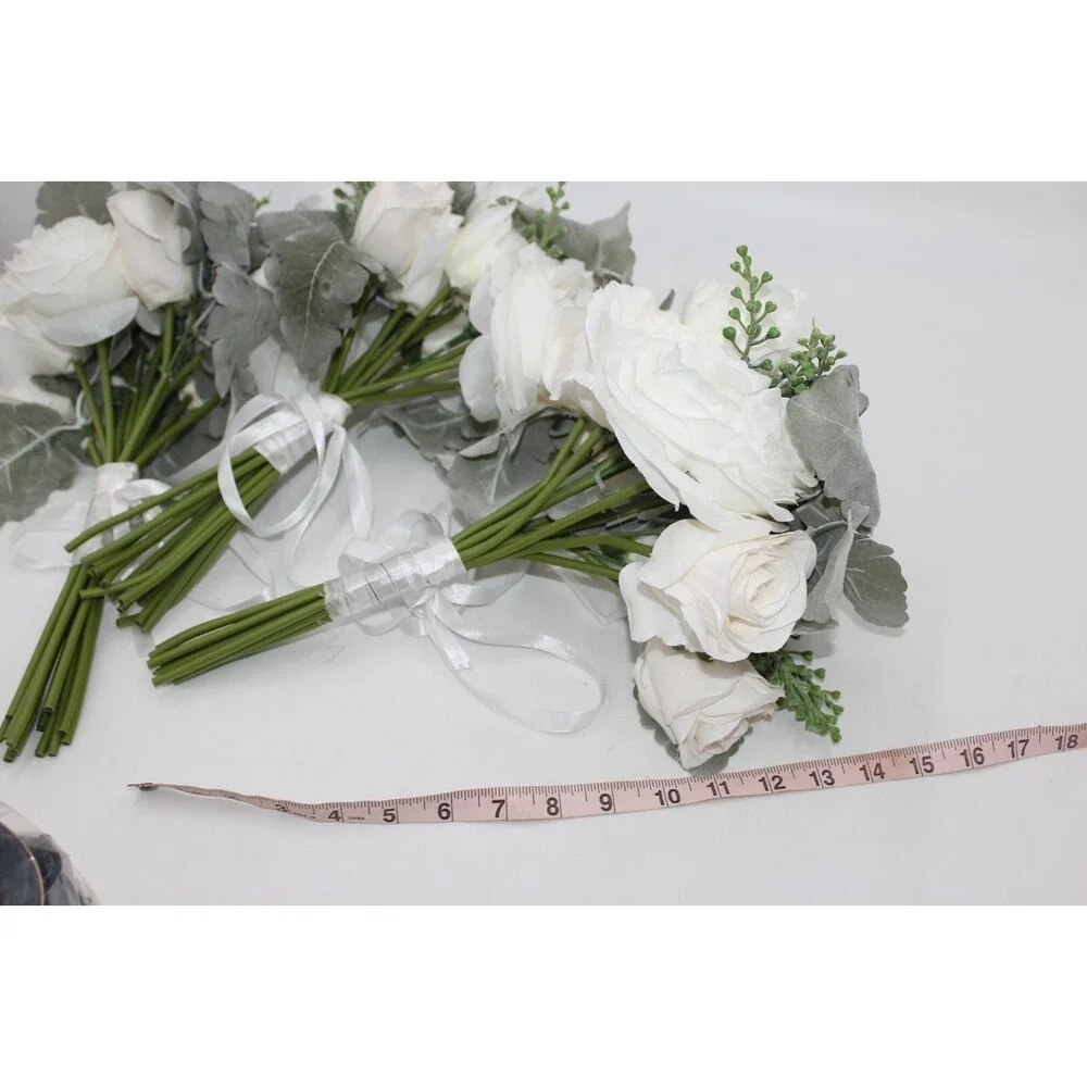 Wedding Artificial Flower Bouquet Lot of 3 Bridesmaid Bridal Flower Girl WHITE
